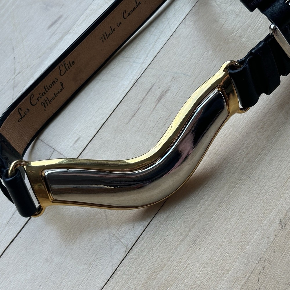 Les Creations Elite Black‎ Genuine Leather Belt Size 30 Metal Buckle 80s Retro - Picture 10 of 10